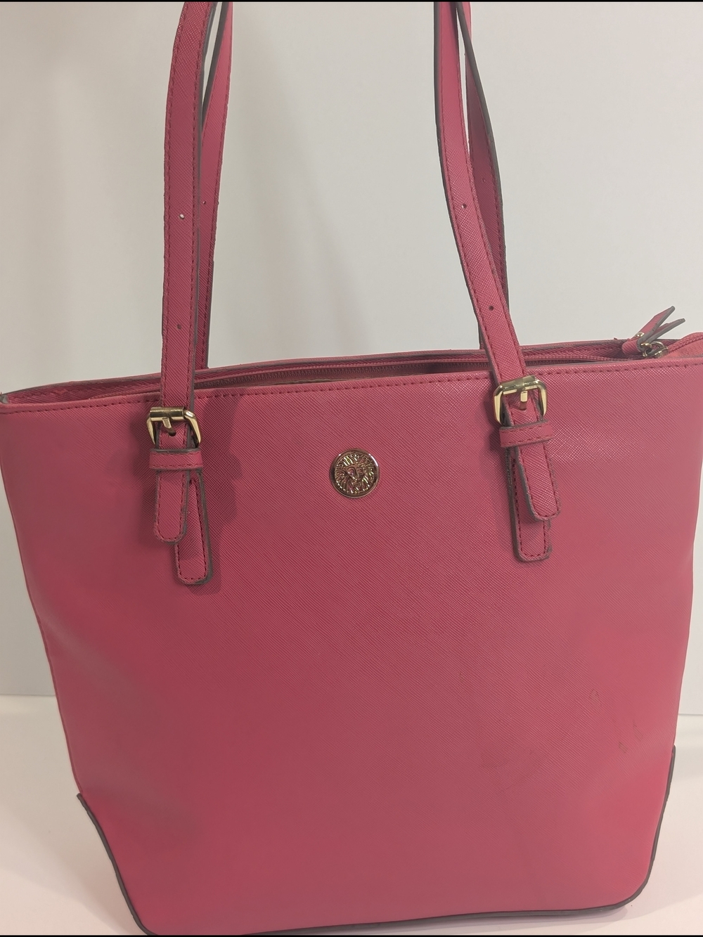 Anne Klein Pink Tote Bag Gold Logo Large Shoulder Handbag Work Travel Purse